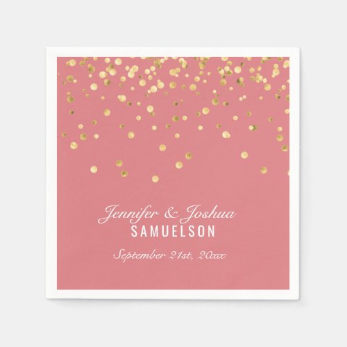 Personalized ROSE SALMON Gold Confetti Wedding Napkins