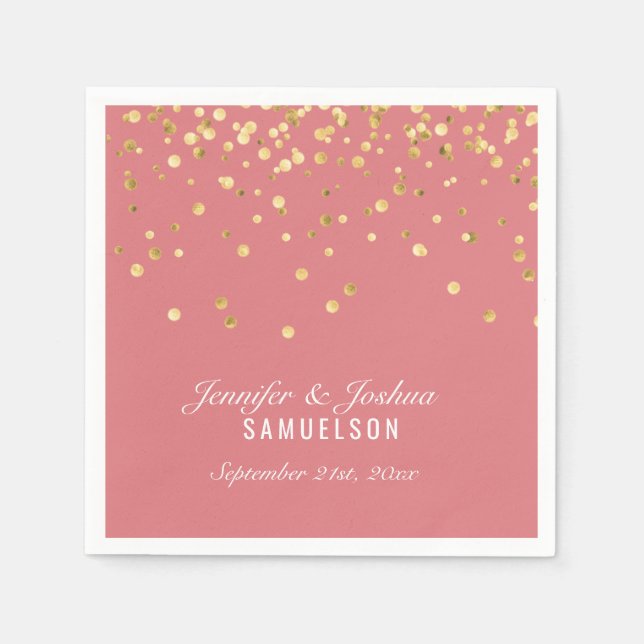 Personalized ROSE SALMON Gold Confetti Wedding Napkins (Front)