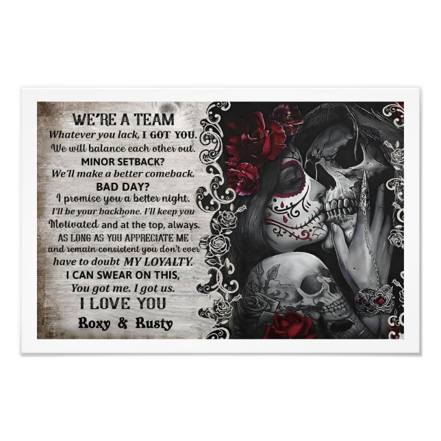 Personalized Rose Sugar Skull Couple Custom Poster (Front)