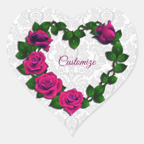 Personalized Rose Vine Heart Heart_Shaped Stickers