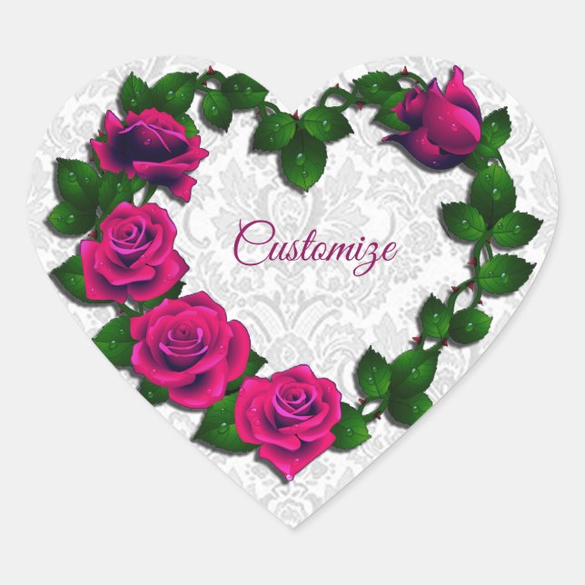 Personalized Rose Vine Heart Heart-Shaped Stickers (Front)