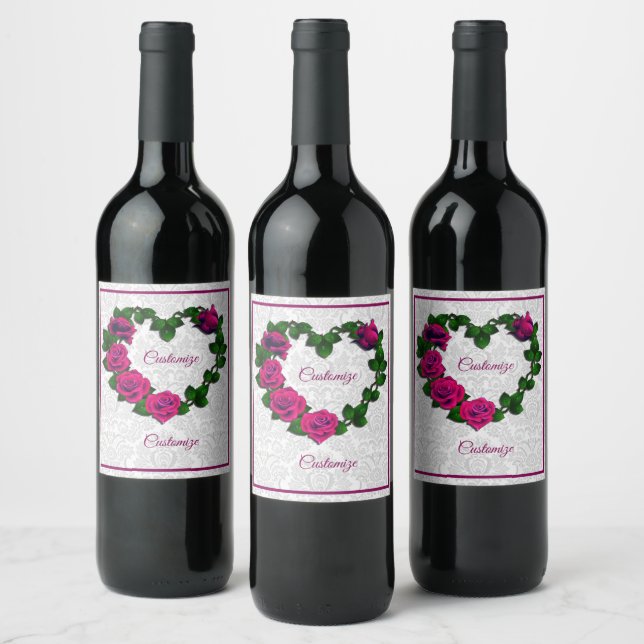 Personalized Rose Vine Heart Wine Label (Bottles)
