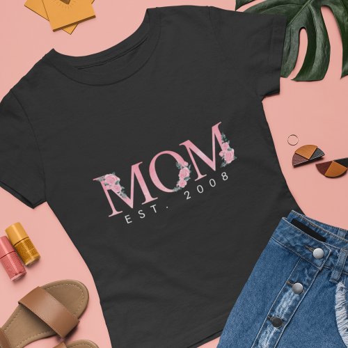 Personalized Rose Watercolor Floral Mom Mother  T_Shirt