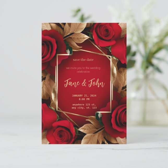 [Personalized] Rose Wedding Invitation (Standing Front)