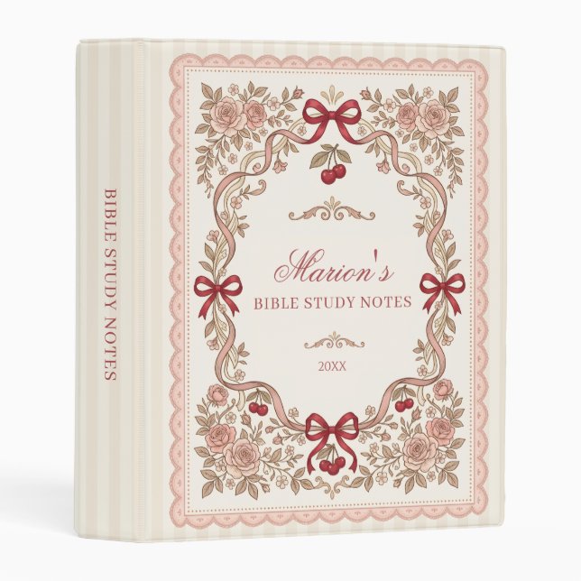 Personalized Roses and Bows Bible Study  Mini Binder (Front/Spine)