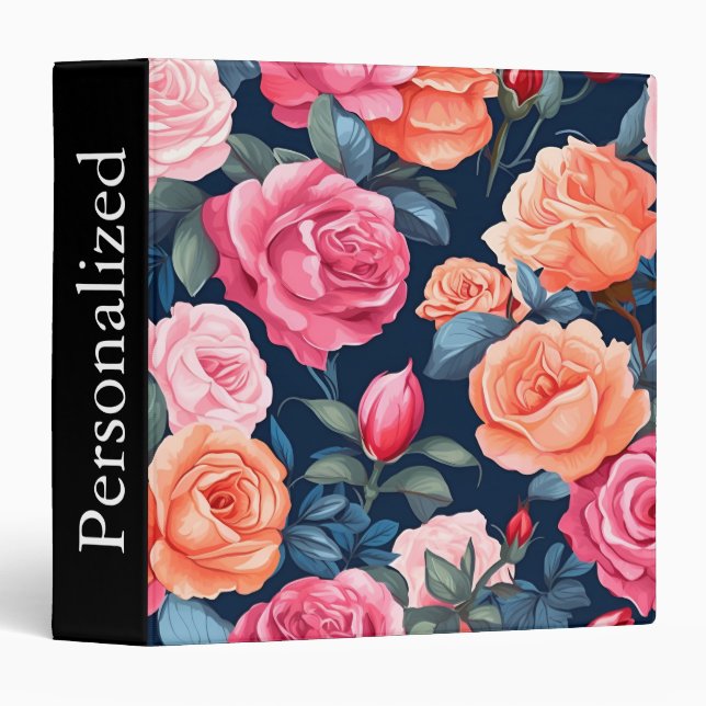 Personalized Roses Floral 3 Ring Binder (Front/Spine)