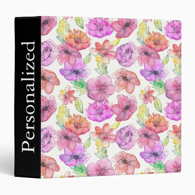 Personalized Roses Floral 3 Ring Binder (Front/Spine)
