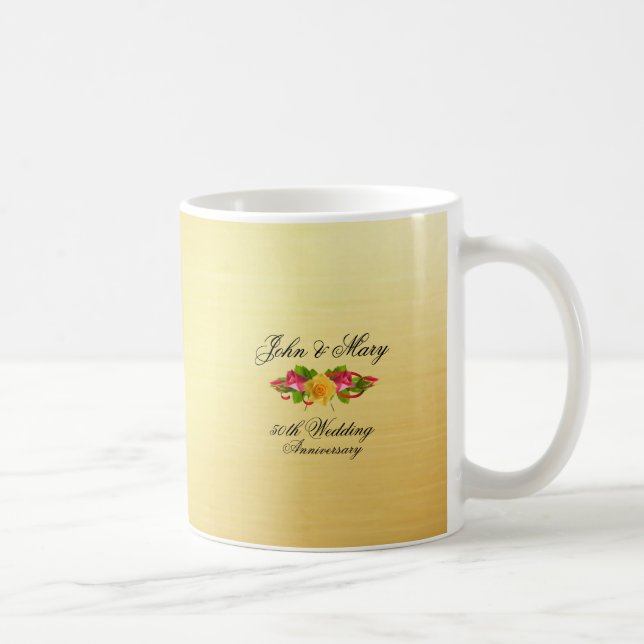 Personalized Roses & Gold 50th Wedding Anniversary Coffee Mug (Right)