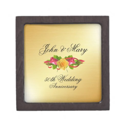 Personalized Roses  Gold 50th Wedding Anniversary Gift Box