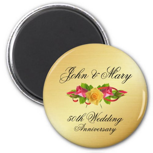 Personalized Roses  Gold 50th Wedding Anniversary Magnet