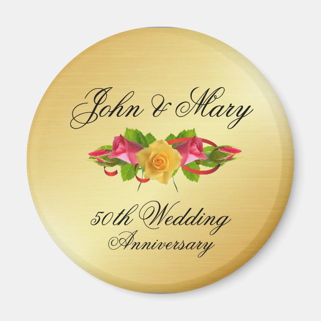 Personalized Roses & Gold 50th Wedding Anniversary Magnet (Front)