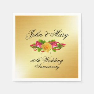 Personalized Roses & Gold 50th Wedding Anniversary Napkins