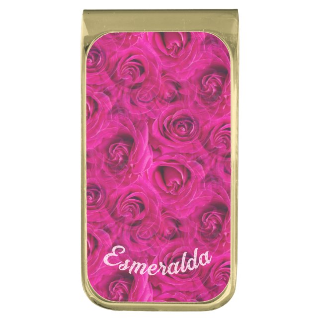 PERSONALIZED ROSES GOLD FINISH MONEY CLIP (Front Vertical)