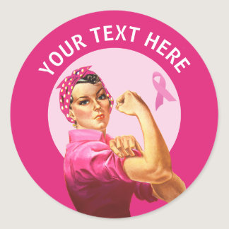 Personalized Rosie the Riveter Breast Cancer pink  Classic Round Sticker