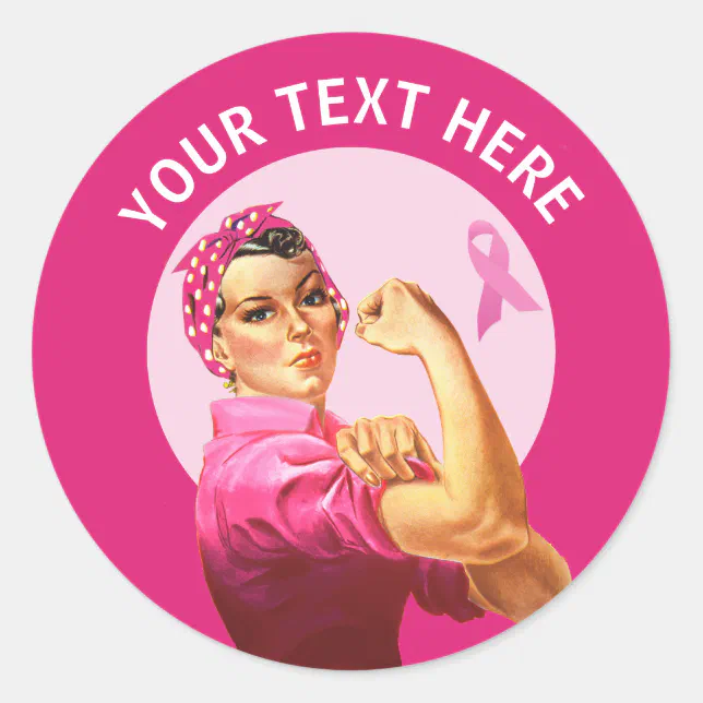 Personalized Rosie The Riveter Breast Cancer Pink Classic Round Sticker Zazzle 3760