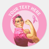 Personalized Rosie the Riveter Breast Cancer pink  Classic Round Sticker (Front)