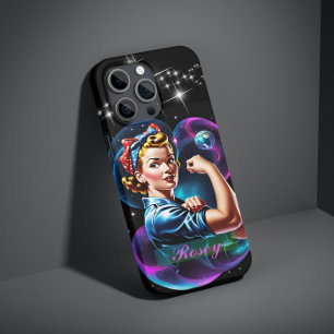 Personalized Rosie the Riveter Pink Blue Pop Art iPhone 15 Case