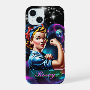 Personalized Rosie the Riveter Pink Blue Pop Art iPhone 15 Case