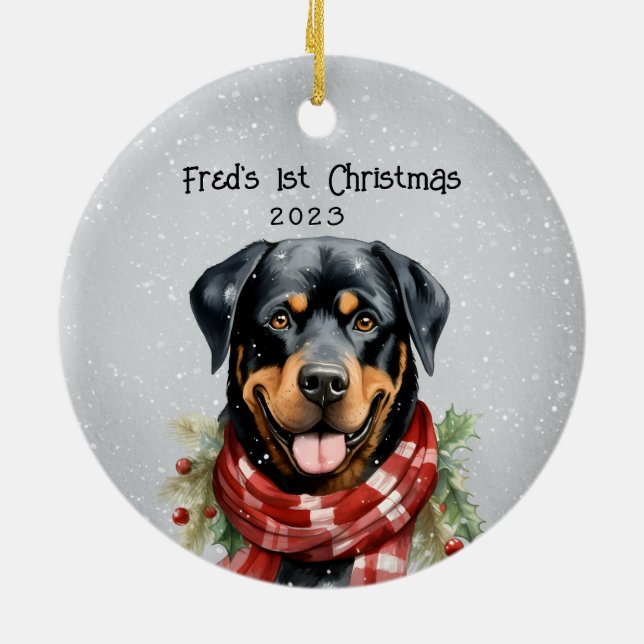 Personalized Rottweiler Ceramic Ornament (Back)