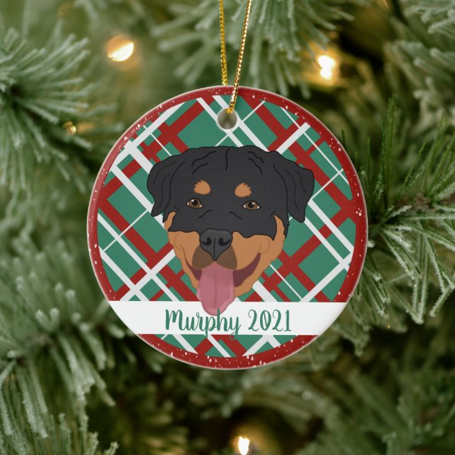 Personalized Rottweiler Christmas Ceramic Ornament (Tree)