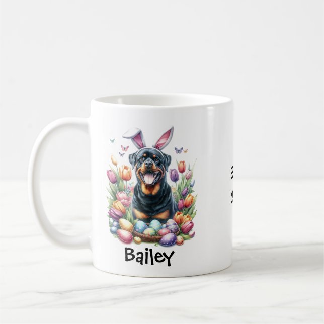 Personalized Rottweiler Dog Easter/Spring Coffee Mug (Left)