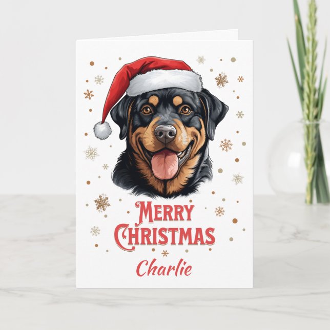 Personalized Rottweiler Dog Merry Christmas Card (Front)
