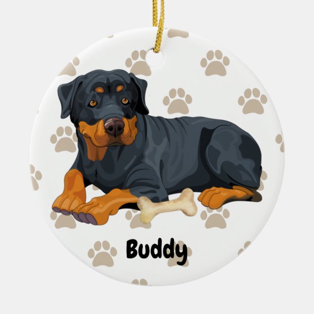 Personalized Rottweiler Dog, Puppy Add a Name  Ceramic Ornament (Front)