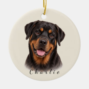 Personalized Rottweiler with Custom Name Ceramic Ornament