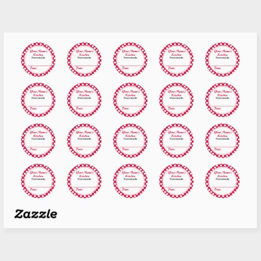 Personalized Round Baking Cooking Labels Red Dots | Zazzle