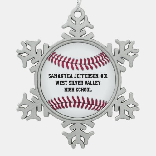 Personalized Round Baseball Sports Snowflake Pewter Christmas Ornament