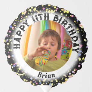 Personalized Round Black Happy Birthday Photo Name Balloon