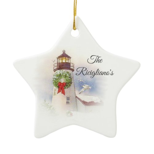 Personalized Round Ceramic Lighthouse Ornament
