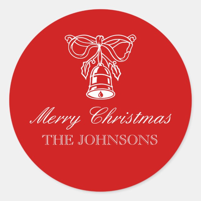 Personalized round Christmas bell gift stickers (Front)