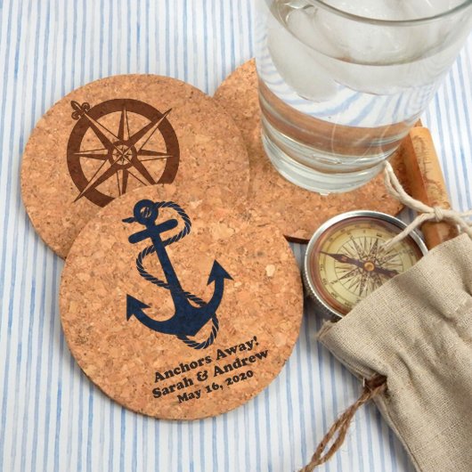 Personalized Round Cork Coasters (Nautical)