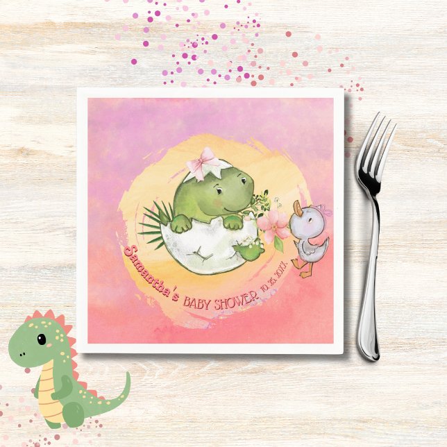 Personalized Round Dino & Duckling Baby Shower  Napkins (Personalized Round Dino & Duckling Baby Shower Napkins)