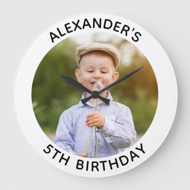 Personalized Round Family Birthday Photo Large Clock (Front)