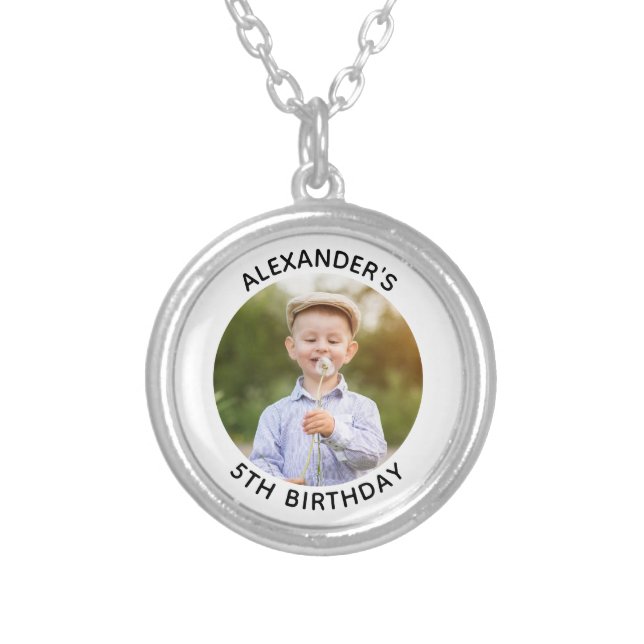 Personalized Round Family Birthday Photo Silver Plated Necklace (Front)