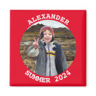 Personalized Round Family Photo Bright Red