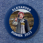 Personalized Round Family Photo Navy Blue Button at Zazzle