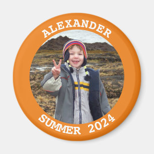 Personalized Round Family Photo Orange Magnet