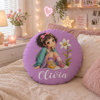 Personalized Round Girl Name Pillow Cute Kids Gift
