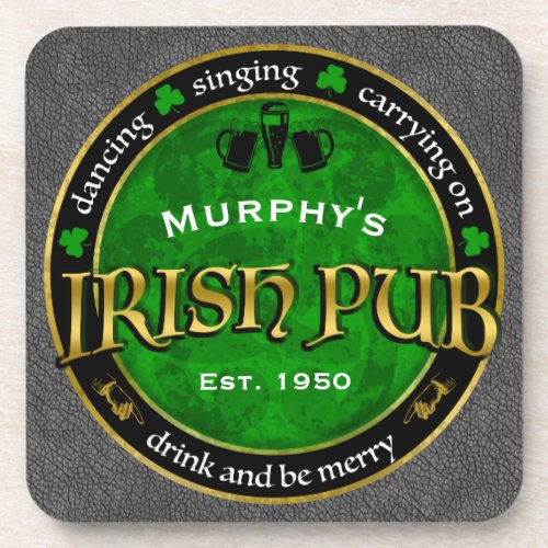 Personalized Round Irish Pub Logo Beverage Coaster