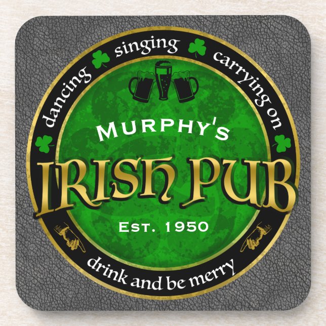 Personalized, Round Irish Pub Logo Beverage Coaster (Front)