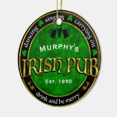 Personalized, Round Irish Pub Logo Ceramic Ornament (Left)