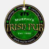 Personalized, Round Irish Pub Logo Ceramic Ornament (Back)
