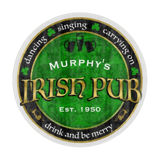 Personalized, Round Irish Pub Logo Cutting Board (Front)