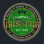 Personalized, Round Irish Pub Logo Large Clock<br><div class="desc">Irish pub logo that you can personalize with a name and date,  or other text.</div>