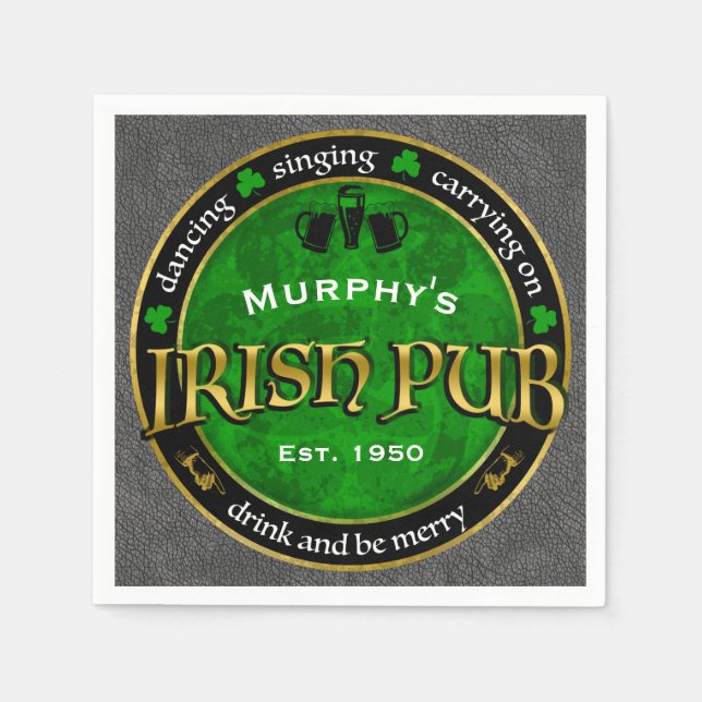 Personalized, Round Irish Pub Logo Napkins (Front)