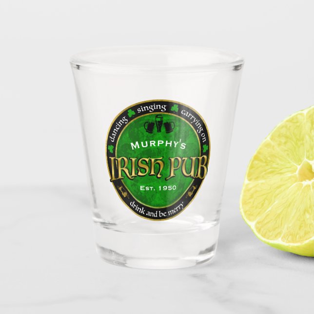 Personalized, Round Irish Pub Logo Shot Glass (Front)