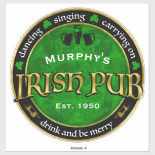 Personalized, Round Irish Pub Logo Sticker